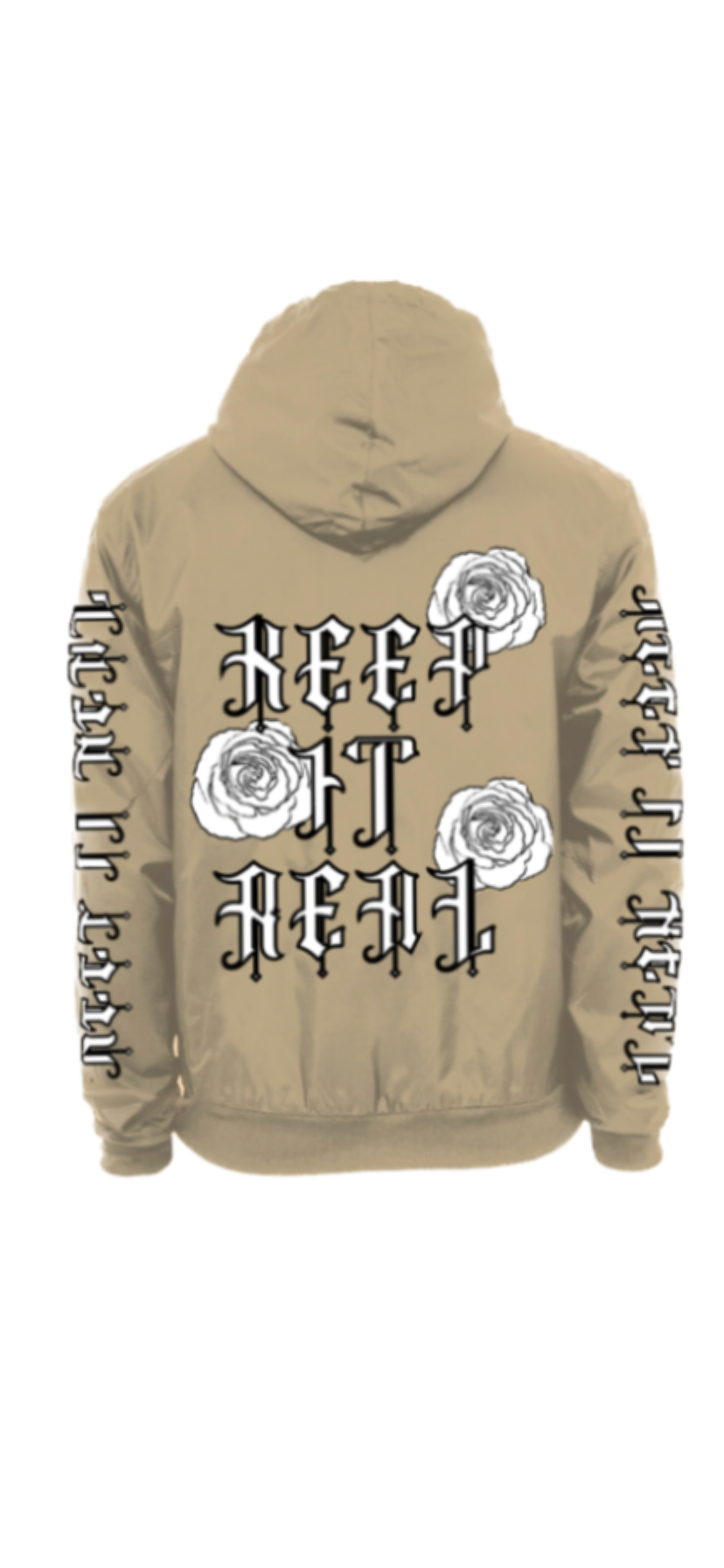 the elegant beige ‘keep it real’ windbreaker