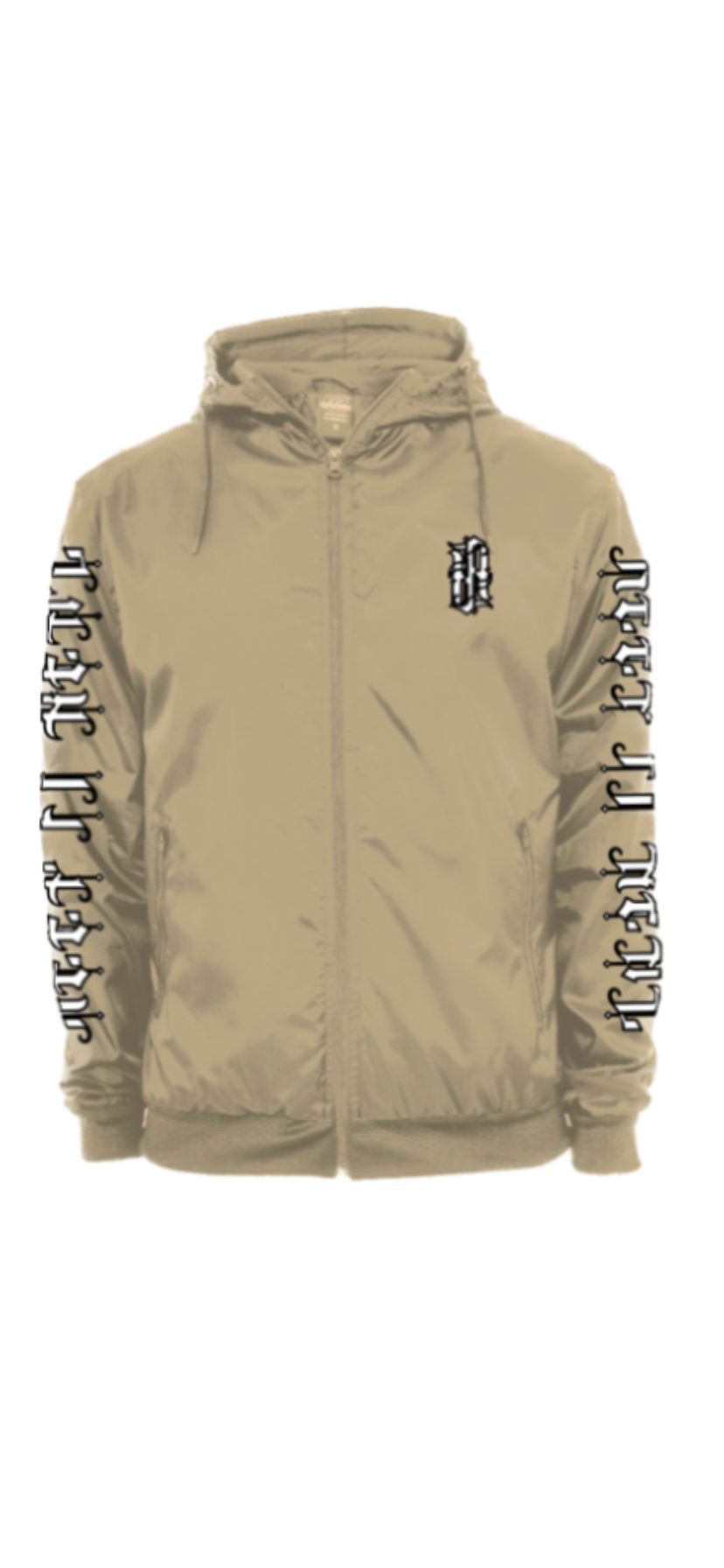 the elegant beige ‘keep it real’ windbreaker